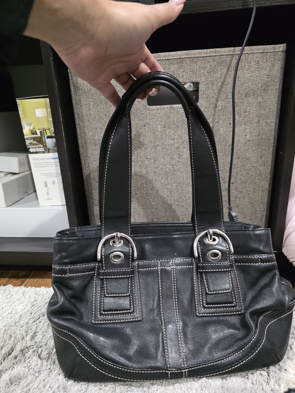 Coach Vintage Soho -Classic Black Leather Tote with Contrast Stitching